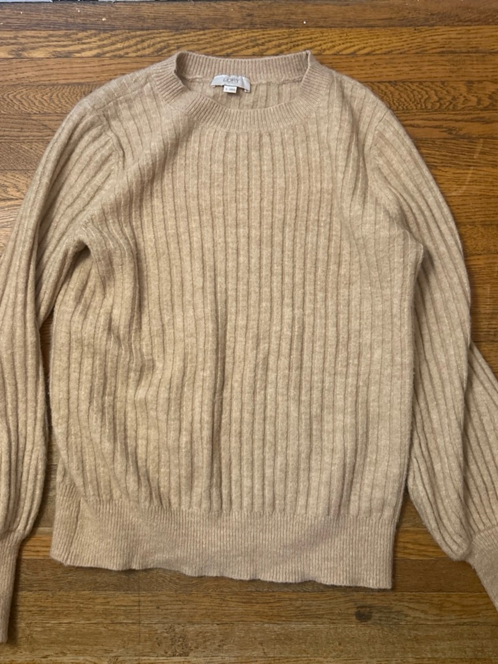 LOFT Ribbed Crewneck Sweater in Light Beige